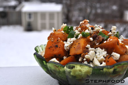 Roasted Butternut Squash with Pecans, and Blue Cheese