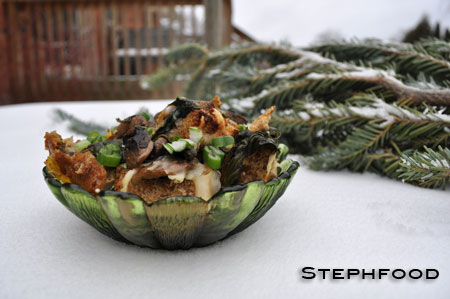 Holiday Brunch: Drunken Mushroom, Spinach and Gruyere Strata